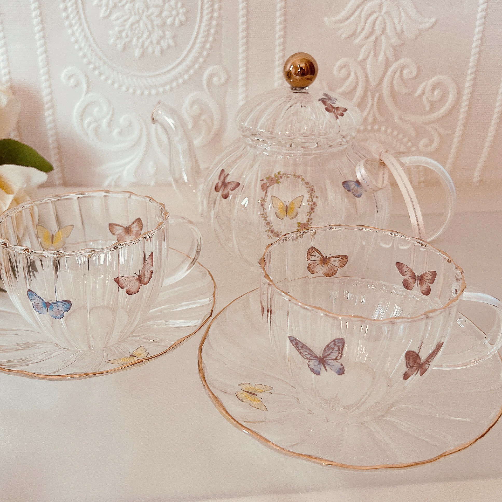 可愛いガラスのティーポットとティーカップ2セット♡