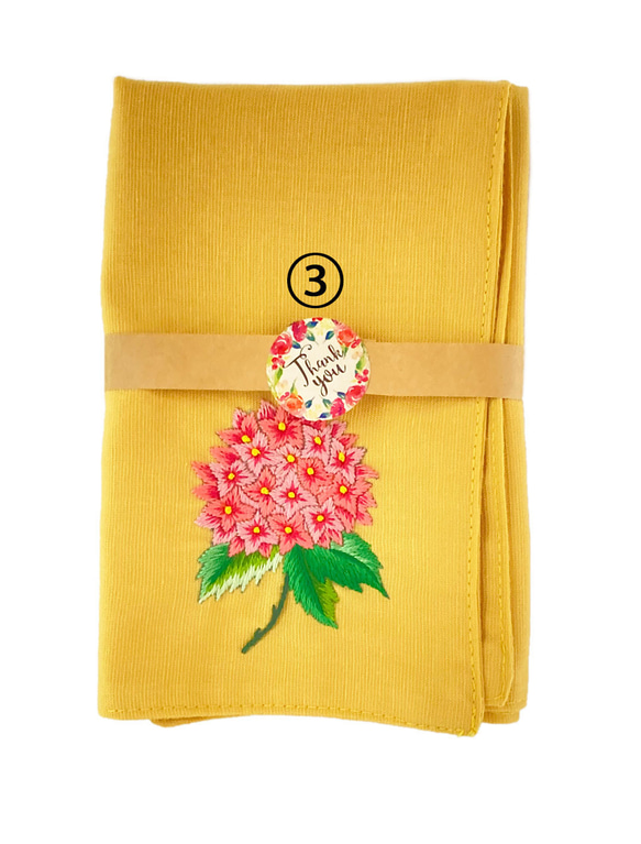 リネン手刺繍ハンカチ「紫陽花」30cm×30cm　様々な色 9枚目の画像