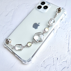 シルバーとクリアガラスのキーリングハンガー　スマホケース　iPhoneケース　全機種　スマホチェーン 7枚目の画像