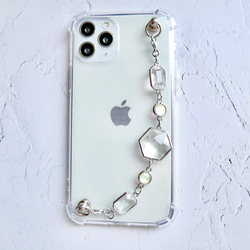 シルバーとクリアガラスのキーリングハンガー　スマホケース　iPhoneケース　全機種　スマホチェーン 6枚目の画像