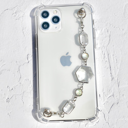 シルバーとクリアガラスのキーリングハンガー　スマホケース　iPhoneケース　全機種　スマホチェーン 2枚目の画像
