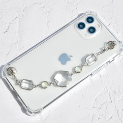 シルバーとクリアガラスのキーリングハンガー　スマホケース　iPhoneケース　全機種　スマホチェーン 4枚目の画像