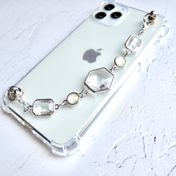 シルバーとクリアガラスのキーリングハンガー　スマホケース　iPhoneケース　全機種　スマホチェーン 8枚目の画像