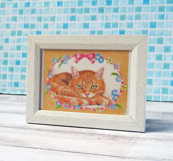 ポストカード３枚セット猫パステル画〈❁フローラルリボン❁〉 6枚目の画像