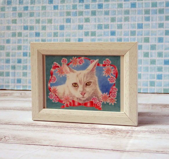 ポストカード３枚セット猫パステル画〈❁フローラルリボン❁〉 5枚目の画像
