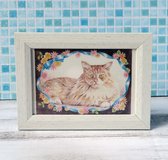 ポストカード３枚セット猫パステル画〈❁フローラルリボン❁〉 7枚目の画像