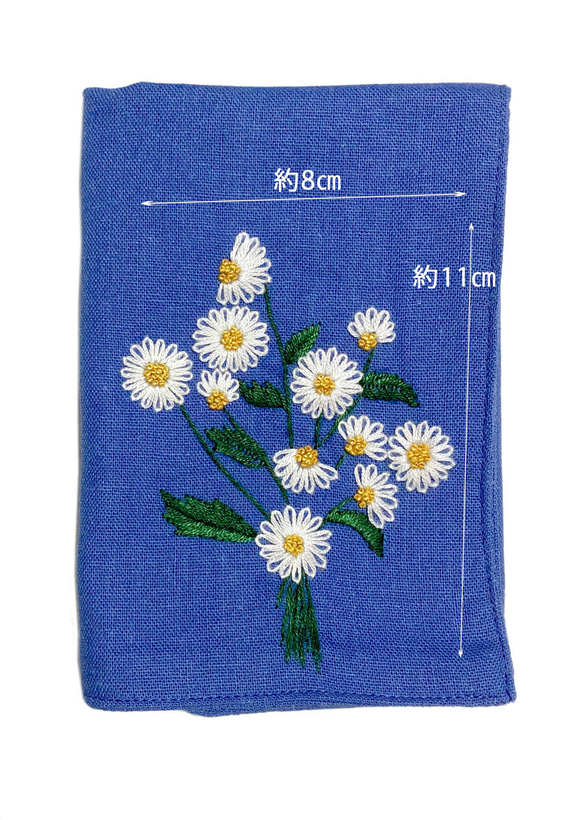 リネン手刺繍ハンカチ「小さな菊」30cm×30cm　様々な色 12枚目の画像