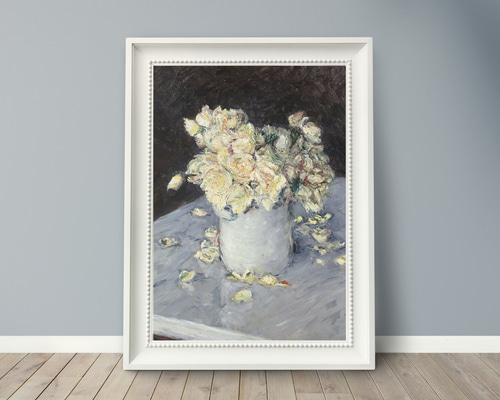 NO.391】白色の薔薇の花瓶の絵画フラワーアートポスター☆上品
