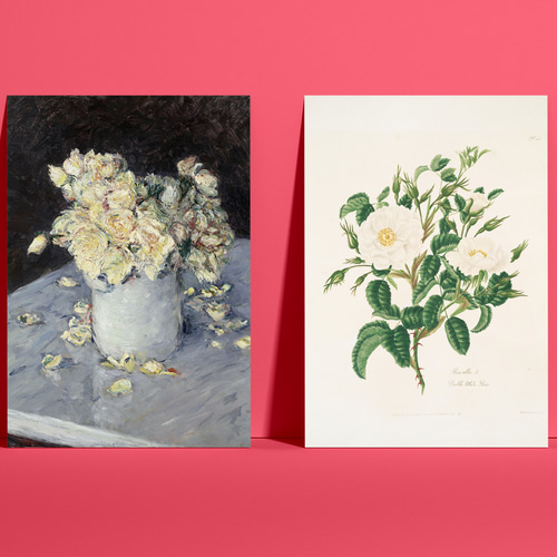 NO.391】白色の薔薇の花瓶の絵画フラワーアートポスター☆上品