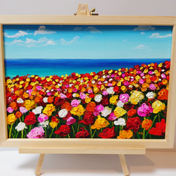 キャンバス油絵 クーちゃん様専用 黄色のお花畑が広がる小道