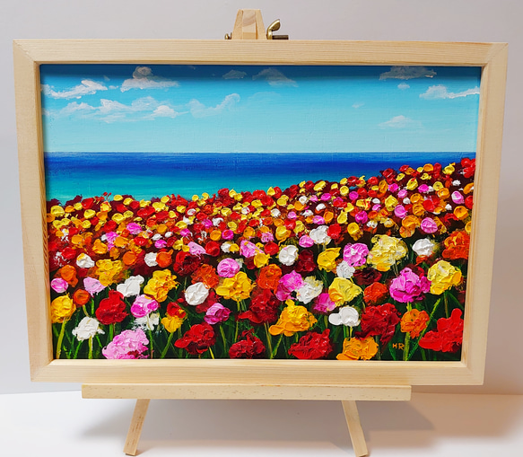 油絵 絵画 海のお花畑【A4】 絵画 HR 通販 13967296｜Creema