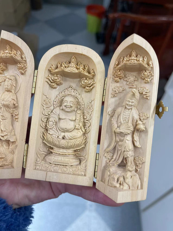 布袋様  三開仏  木彫仏像  仏教工芸品  置物 3枚目の画像