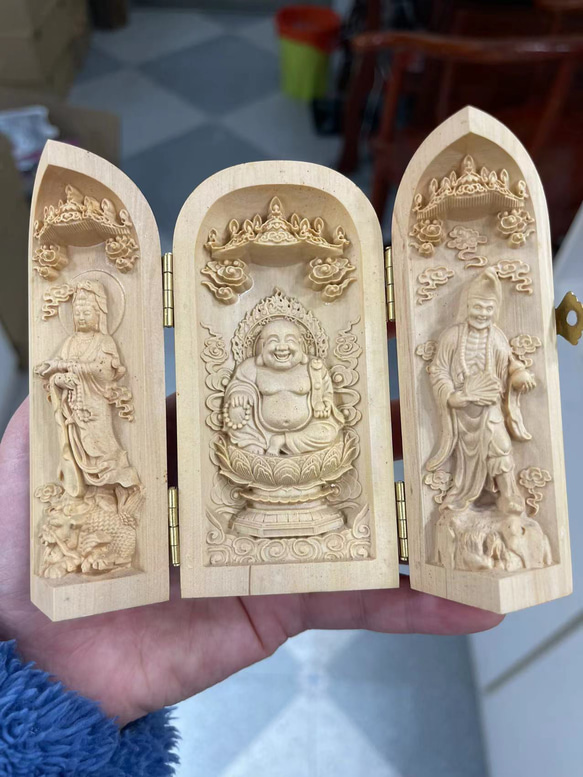 布袋様  三開仏  木彫仏像  仏教工芸品  置物 2枚目の画像