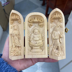 布袋様  三開仏  木彫仏像  仏教工芸品  置物 1枚目の画像