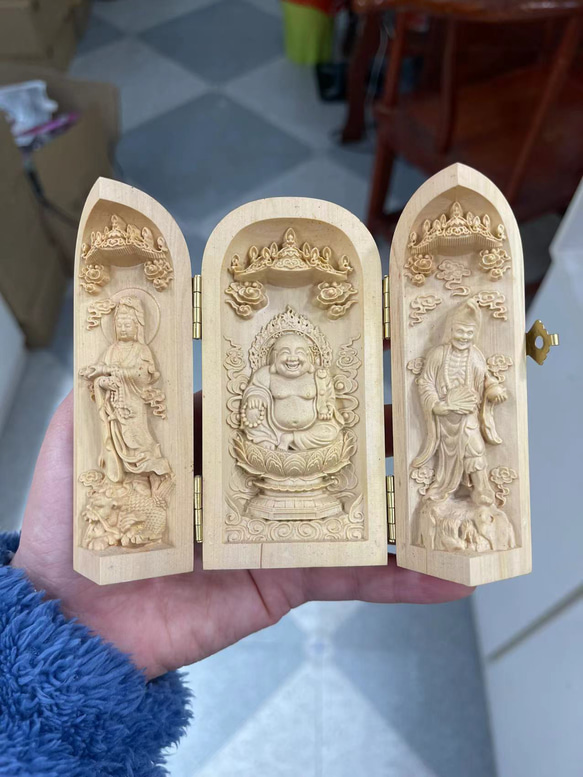 布袋様  三開仏  木彫仏像  仏教工芸品  置物 1枚目の画像