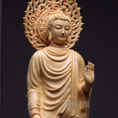 釈迦牟尼仏 釈迦如来 木製仏像 木彫り 置物 彫刻 仏教工芸品