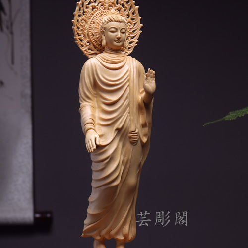 釈迦牟尼仏 釈迦如来 木製仏像 木彫り 置物 彫刻 仏教工芸品