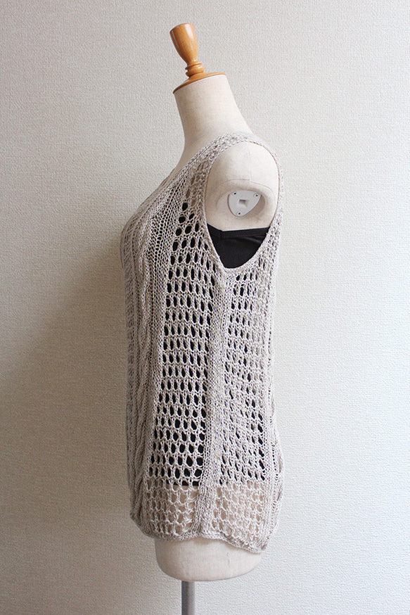 手工編織亞麻絲綢絞花上衣 第2張的照片