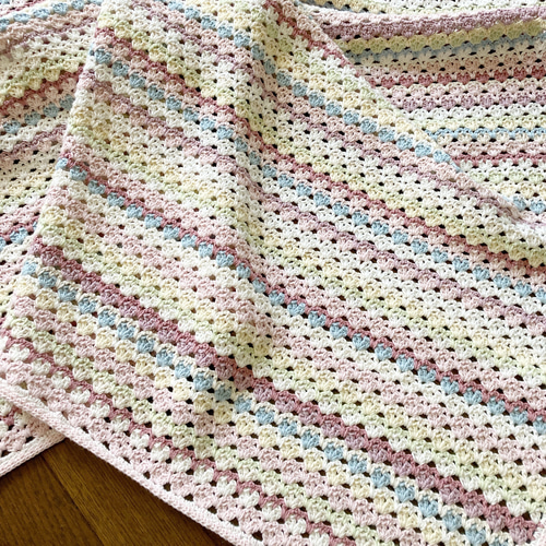 送料込〉パステルカラーのブランケット 手編み 膝掛け ひざかけ ベビー