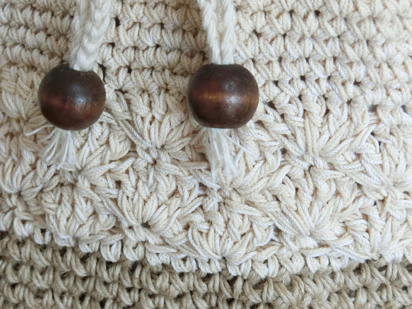 生成り綿麻手編みバケツトートバッグ　松編み　 8枚目の画像