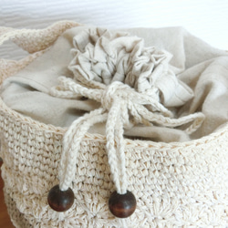 生成り綿麻手編みバケツトートバッグ　松編み　 5枚目の画像