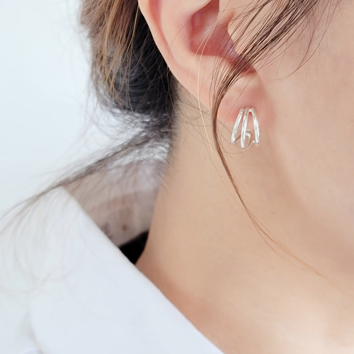 トリプル シルバー925 フープ ワンタッチ ピアス H1-10 ピアス（フープ