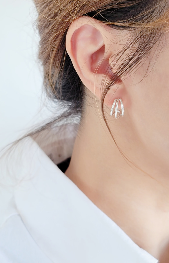 トリプル シルバー925 フープ ワンタッチ ピアス H1-10 ピアス（フープ