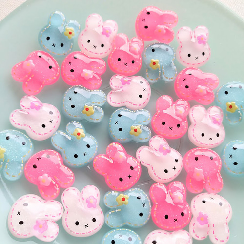 18×15mm うさぎのデコパーツ 3色×10 30個セット P855 デコパーツ petit