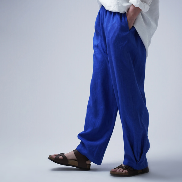 【wafu】Linen Pants 裾タック入 リネン ボールパンツ 男女兼用 / ウルトラマリン b013g-umn1 7枚目の画像