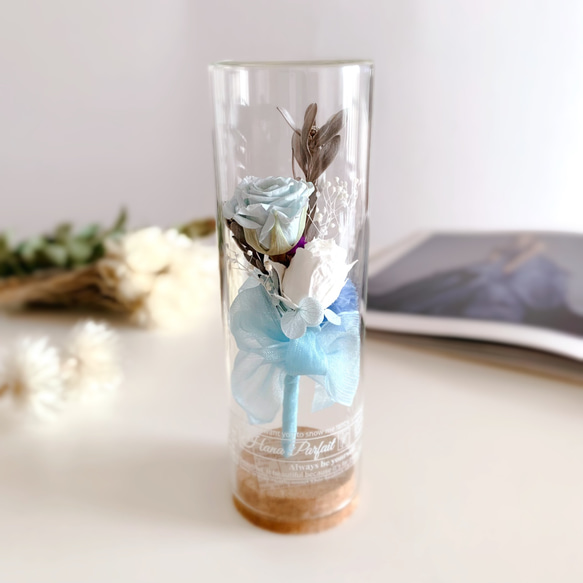 ベビーブルー 水色のバラのボトルフラワー/ 青いバラ 花言葉 夢叶う  