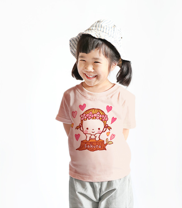 名入れ　名前入り　Ｔシャツ（さくらいろのベビーたん ・ハートあり/アプリコット） 2枚目の画像