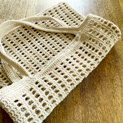 ✥たこ糸で編んだ✥ 透かし編みネットバッグ 5枚目の画像