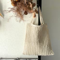 ✥たこ糸で編んだ✥ 透かし編みネットバッグ 6枚目の画像