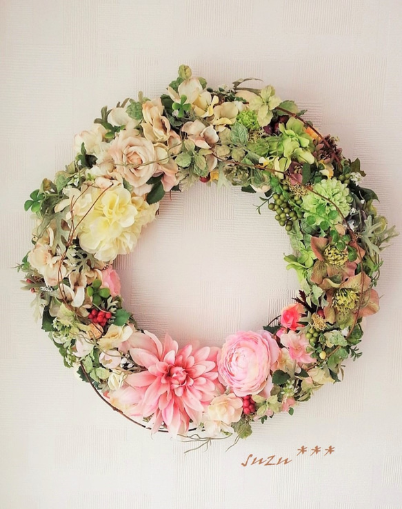 受注制作 春のお花いっぱいリース