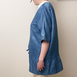送料無料 エレガントで軽やか 藍染コットンシルク半袖羽織り  ギャザー裾 6枚目の画像