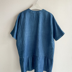 送料無料 エレガントで軽やか 藍染コットンシルク半袖羽織り  ギャザー裾 10枚目の画像