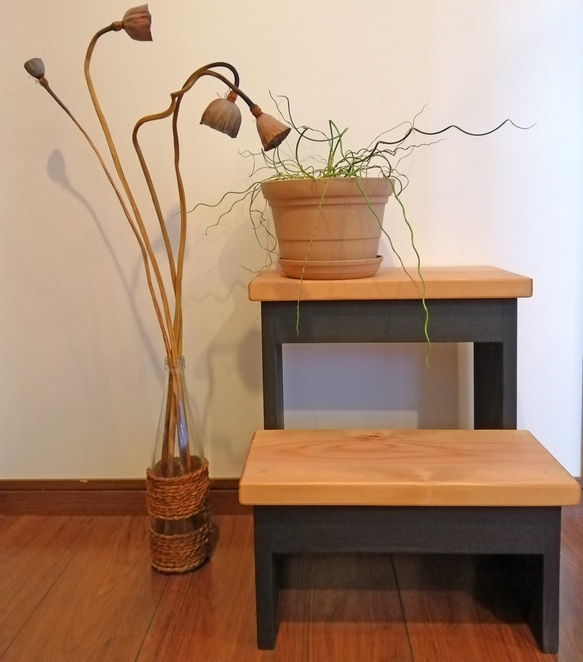 送料無料 踏み台 2段 昇降 高さ 40cm ウォルナット ブラック 2段踏み台