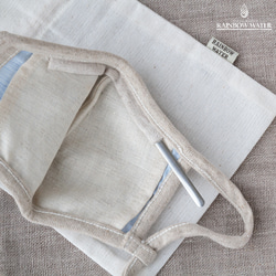 LINEN100% キッズ リネンマスク（フィルターポケット&ノーズワイヤー付き）/ LIGHT BLUE 8枚目の画像