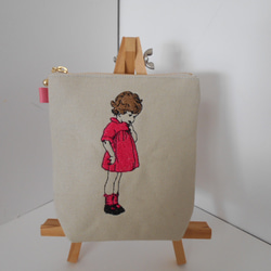 たて型選べる４色の可愛いフランスの女の子刺繍の帆布のポーチ10㎝　１２㎝ 8枚目の画像