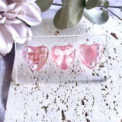 glass heart 3way pink ribbon Earrings 1枚目の画像