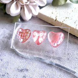 glass heart 3way pink ribbon Earrings 6枚目の画像