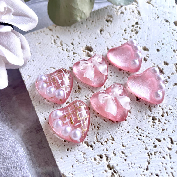 glass heart 3way pink ribbon Earrings 3枚目の画像