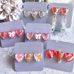 glass heart 3way pink ribbon Earrings 11枚目の画像