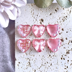 glass heart 3way pink ribbon Earrings 2枚目の画像