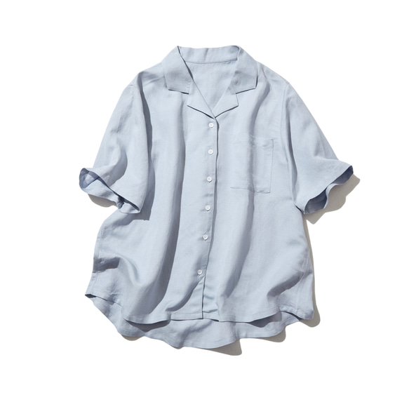 我想讓你每天都穿著這件舒適的單品 棉麻開領襯衫 淺藍色 220511-3 第1張的照片