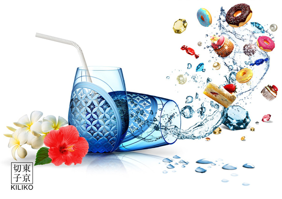 「未来を切り開く吉祥紋」東京切子(花切子）　天空のグラス　しあわせ籠目 7枚目の画像