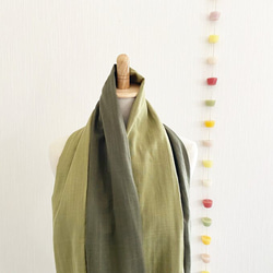 ♡日本製造♡高品質雙層紗布蓬鬆夢幻圍脖♡雙色（綠茶色x卡其色） 第4張的照片