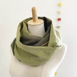 ♡日本製造♡高品質雙層紗布蓬鬆夢幻圍脖♡雙色（綠茶色x卡其色） 第7張的照片