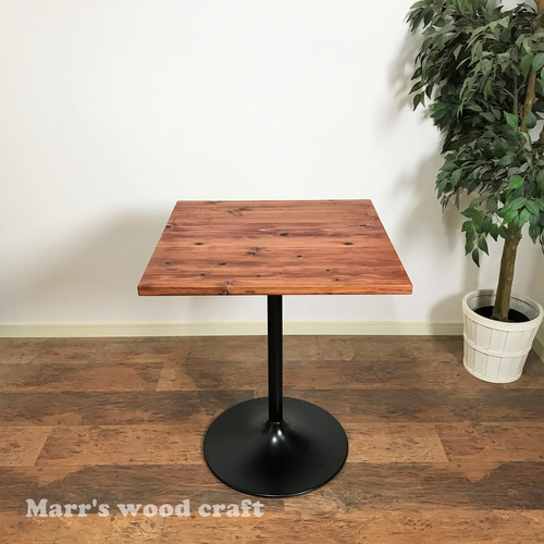 国産杉の無垢材カフェテーブル 60x60cm オイル仕上げ チェリー色
