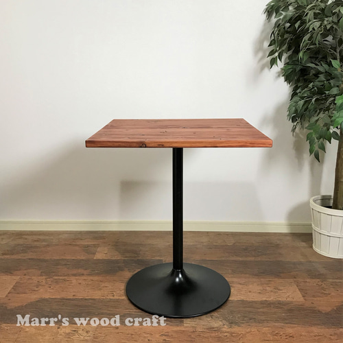 国産杉の無垢材カフェテーブル 60x60cm オイル仕上げ チェリー色